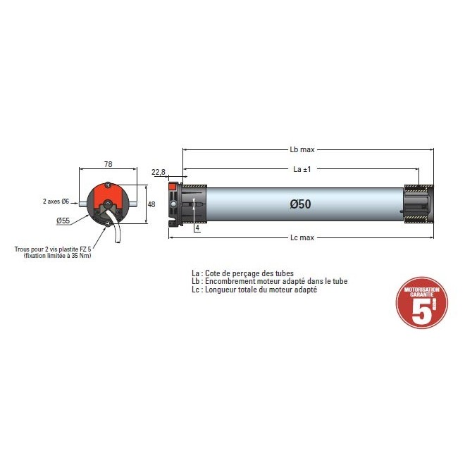 Moteur Simu T5 Hz Radio Ø50 - 8 Nm