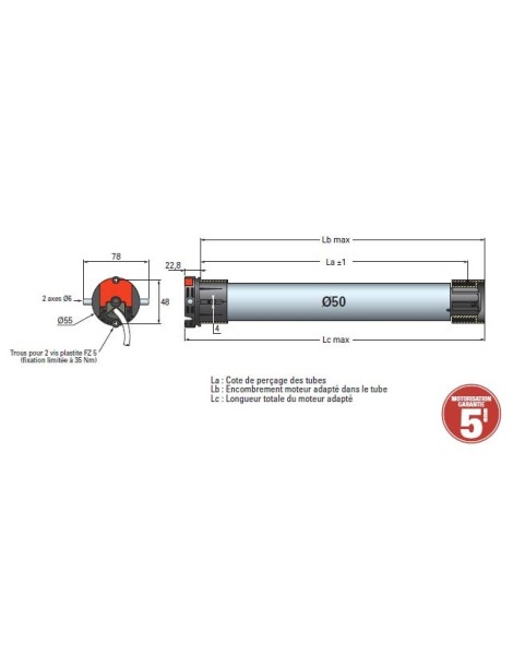 Moteur Simu T5 Hz Radio Ø50 - 8 Nm