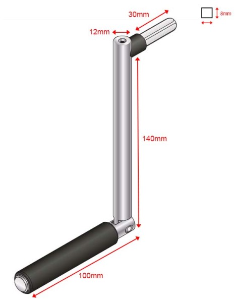 Manivelle pour treuil à cordon en carré de 8mm