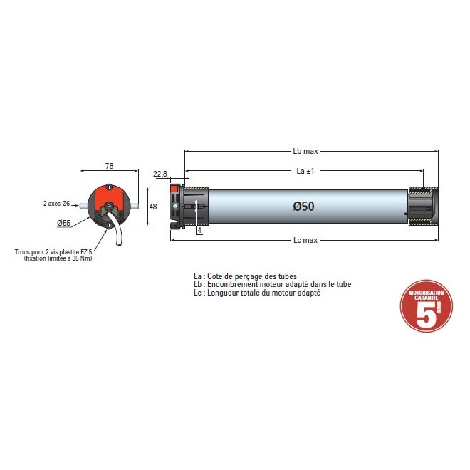 Moteur Simu T5 E Hz Radio Ø50 - 50 Nm