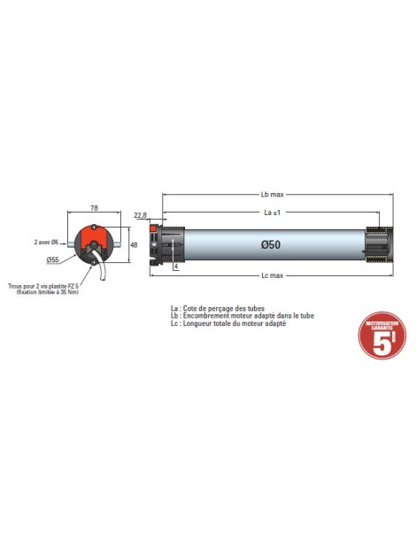 Moteur Simu T5 E Hz Radio Ø50 - 50 Nm