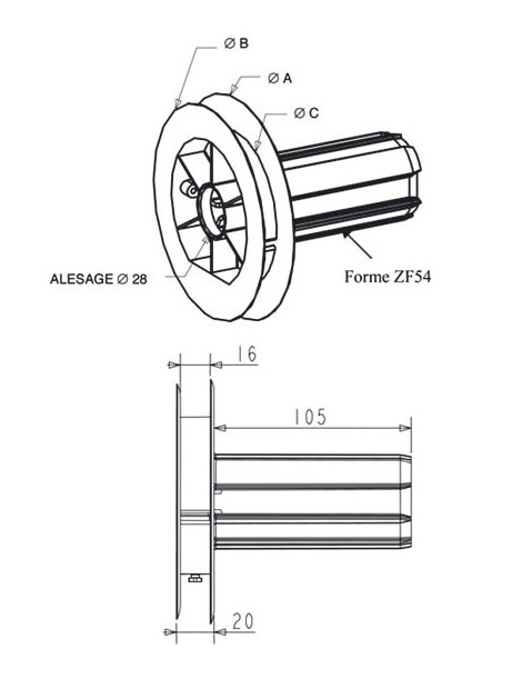 Poulie / Embout monobloc Porte roulement Diam. 135 - ZF54