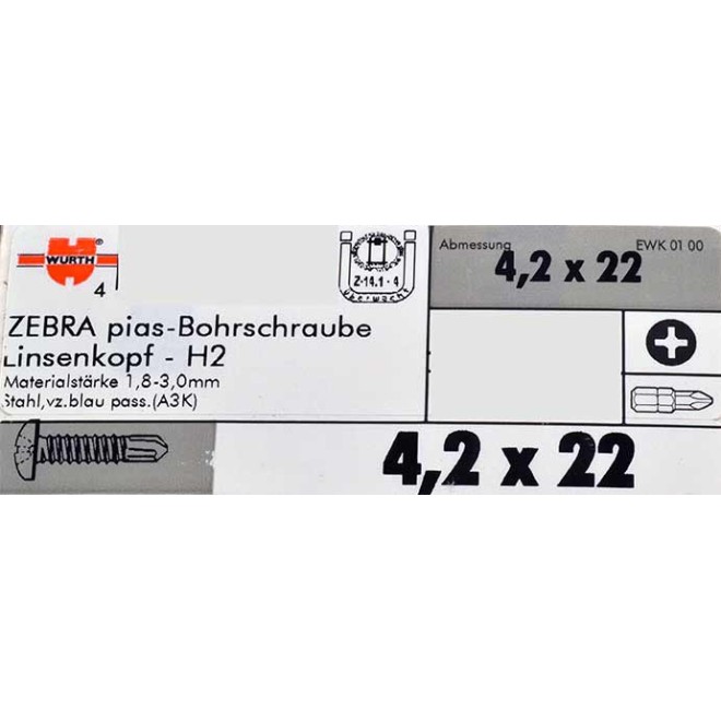 Lot de 10 Vis Zebra Auto-foreuses 4,2 X 22mm