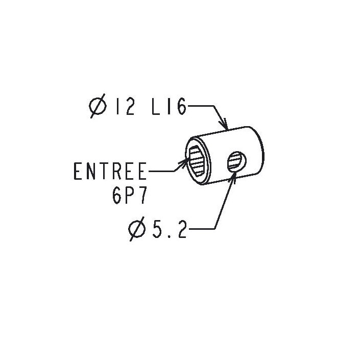 Manchon réducteur Diam. 12 - Hexagonal de 7mm Manchon réducteur Diam. 12 - Hexagonal de 7mm