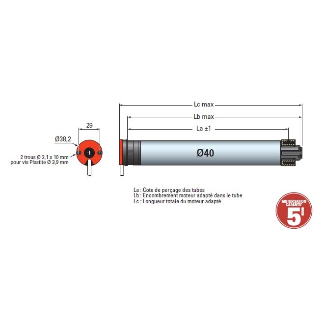 Moteur Simu T3,5 CC Filaire Ø40 - 10Nm  24V