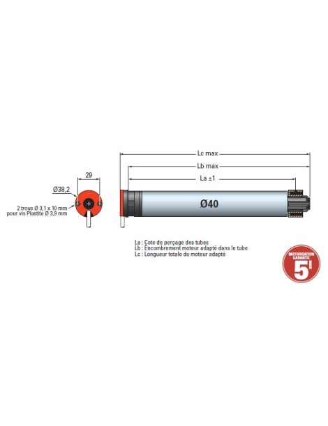 Moteur Simu T3,5 CC Filaire Ø40 - 10Nm  24V