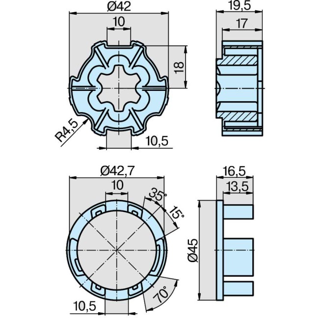 Roue et couronne ZF45 pour moteur Becker