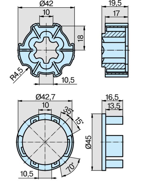 Roue et couronne ZF45 pour moteur Becker
