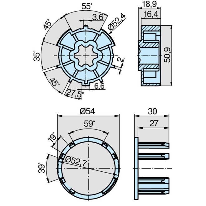Roue et couronne ZF 54 pour moteur Becker