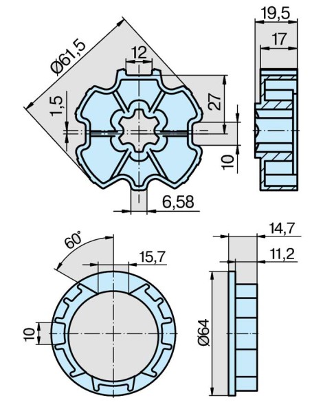 Roue et couronne ZF 64 pour moteur Becker