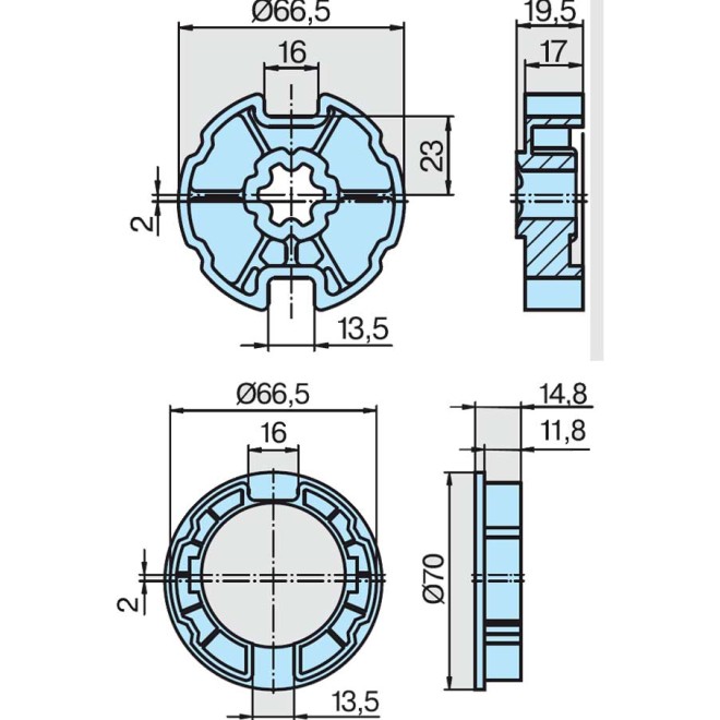 Roue et couronne Rond 70 à goutte pour moteur Becker