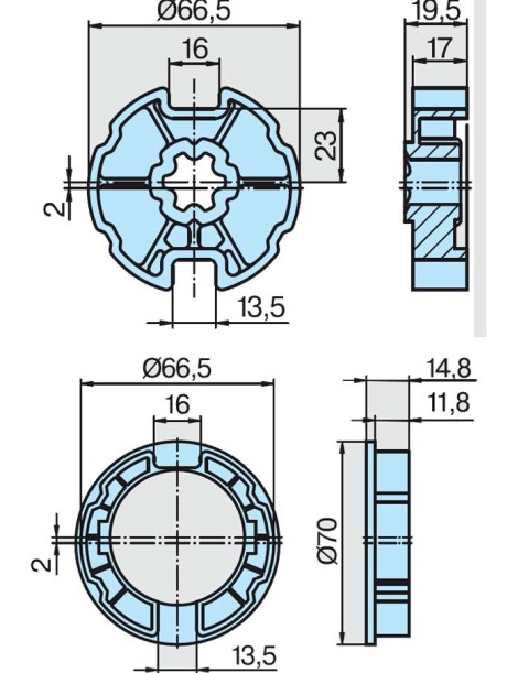 Roue et couronne Rond 70 à goutte pour moteur Becker