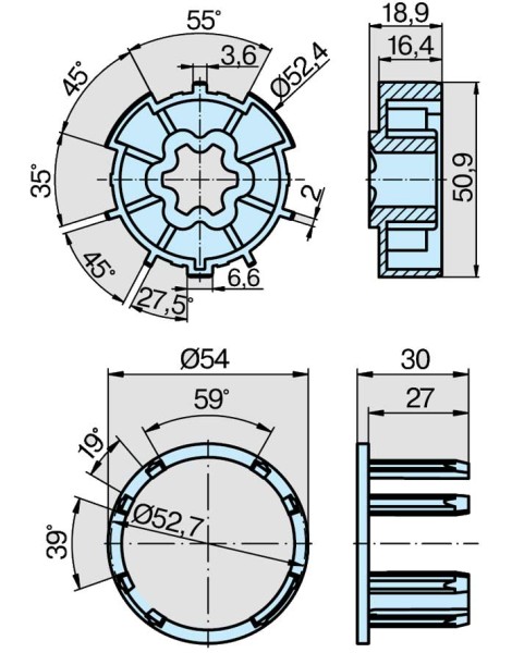 Roue et couronne ZF 54 pour moteur Becker