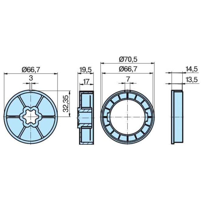 cotes Roue et couronne Rond lisse Ø70mm