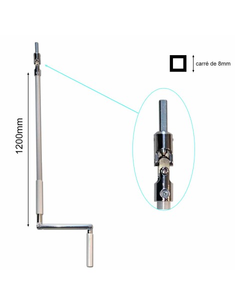 Manivelle Complète Blanc avec cardan carré 8mm