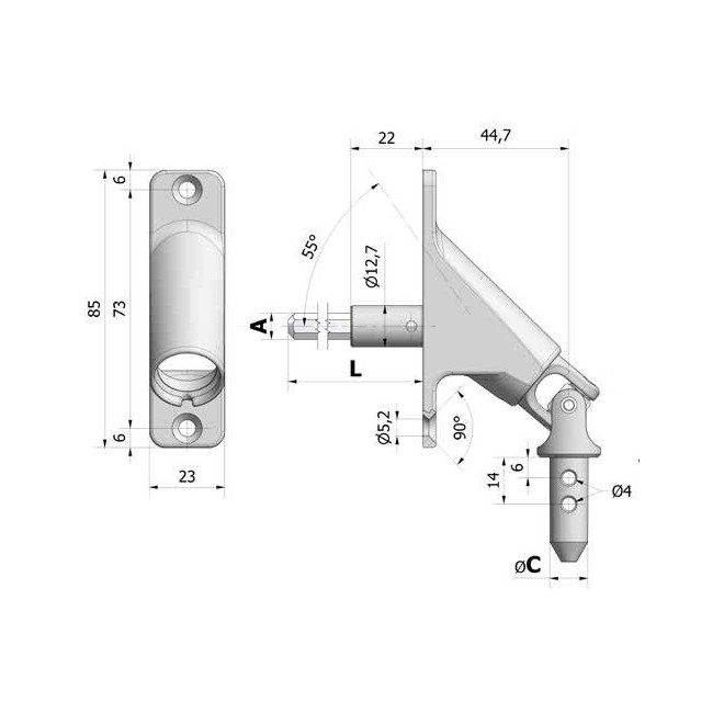 Sortie de caisson à 90° 6P7 - rond de 12mm mâle