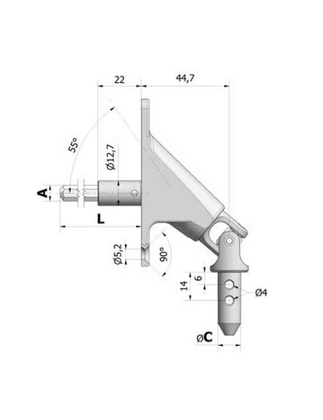 Sortie de caisson à 90° C6 - rond de 12mm mâle