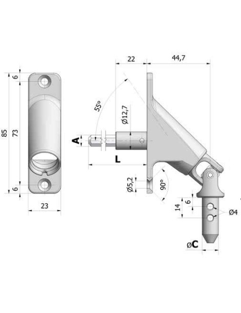 Sortie de caisson à 90° C6 - rond de 12mm mâle
