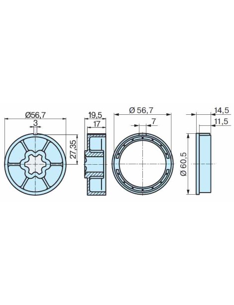 Roue et couronne Rond lisse Ø60mm moteur Becker
