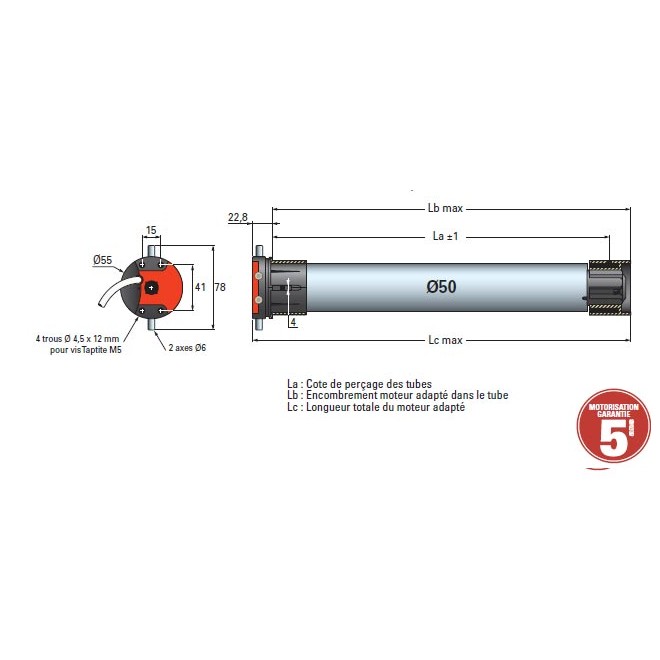 Moteur Simu T5  CC Filaire Ø50 - 20Nm