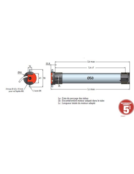 Moteur Simu T5  CC Filaire Ø50 - 20Nm
