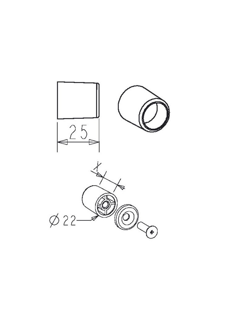 Butée ronde + rondelle et Vis 25mm Noire 9005