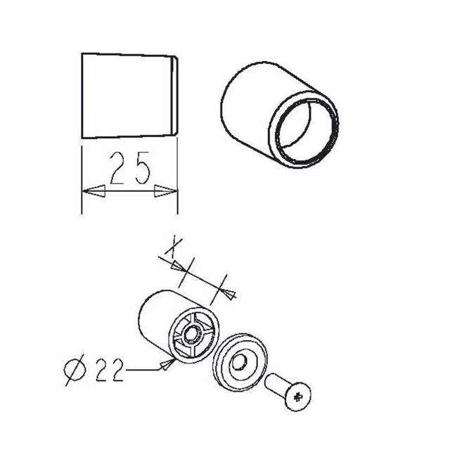 Butée ronde + rondelle et Vis 25mm Noire 9005