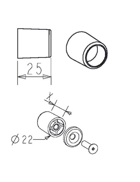 Butée ronde + rondelle et Vis 25mm Noire 9005