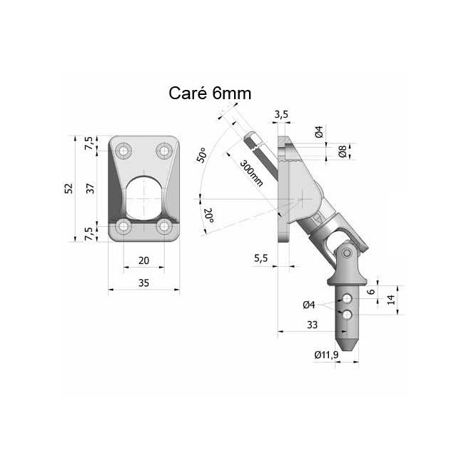 Sortie de caisson 50° carré 66 - 11,9mm mâle Blanc