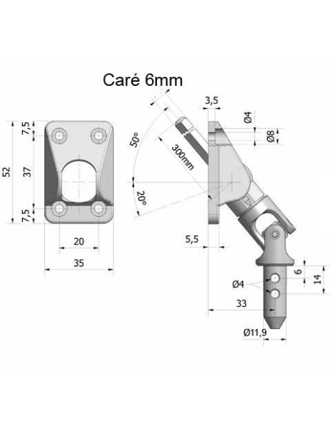 Sortie de caisson 50° carré 66 - 11,9mm mâle Blanc
