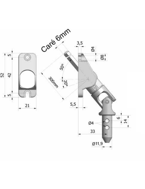 Sortie de caisson 50° carré 6 - 11,9mm mâle Blanc 2 trous