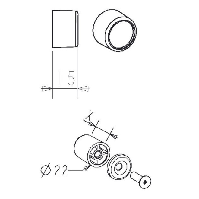 Butée ronde + rondelle et Vis 15mm