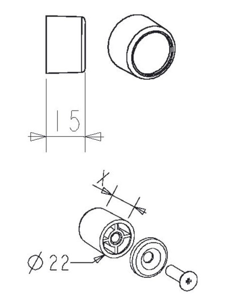 Butée ronde + rondelle et Vis 15mm