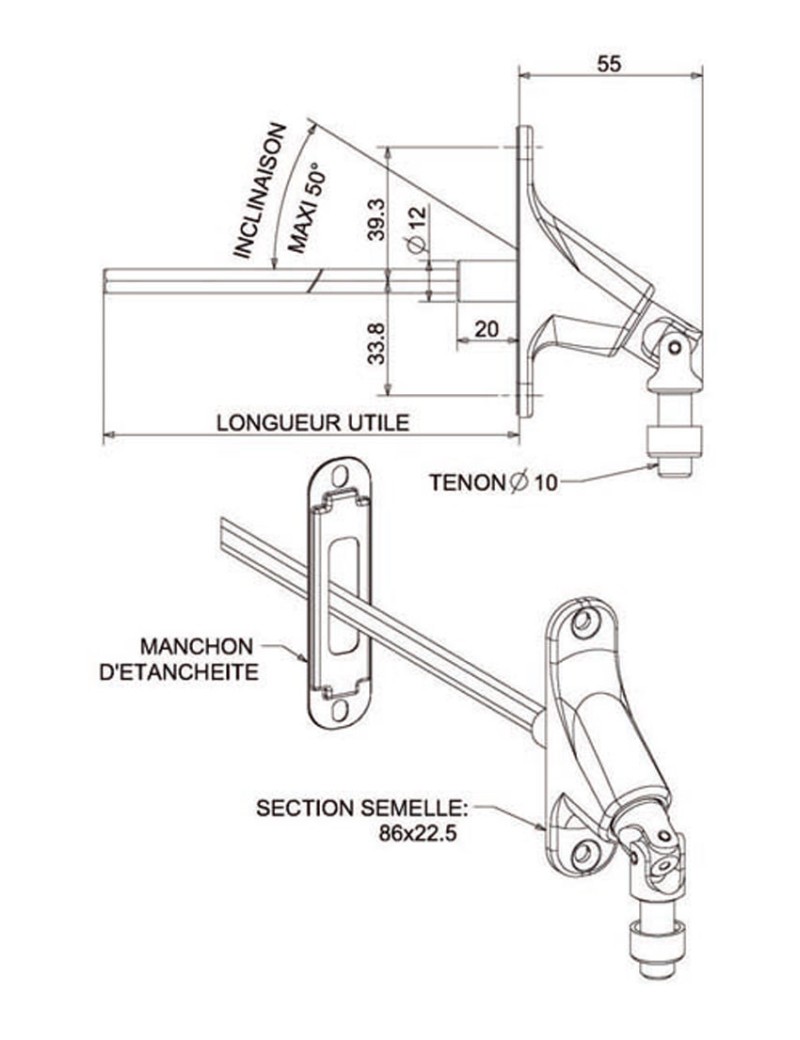 Sortie Double cardan horizontale mâle 6P7
