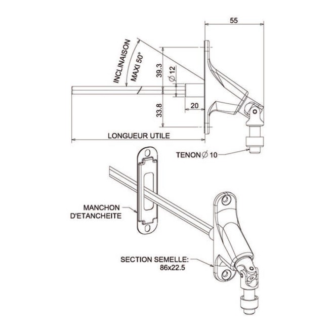 Sortie Double cardan horizontale mâle 6P7