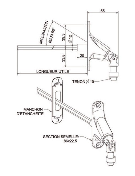 Sortie Double cardan horizontale mâle 6P7