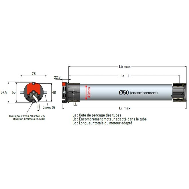 Moteur Simu T5 E BHz Radio Ø50 - 10 Nm Bi-directionnel