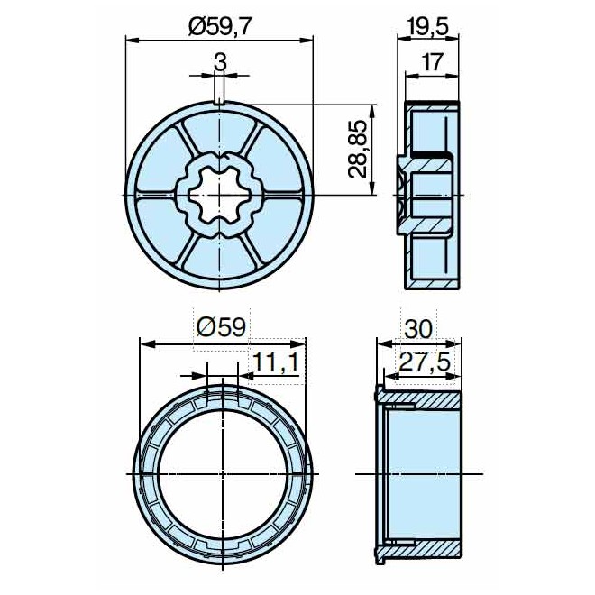 Roue et couronne Rond lisse Ø63mm moteur Becker D50 Roue et couronne Rond lisse Ø63mm moteur Becker D50