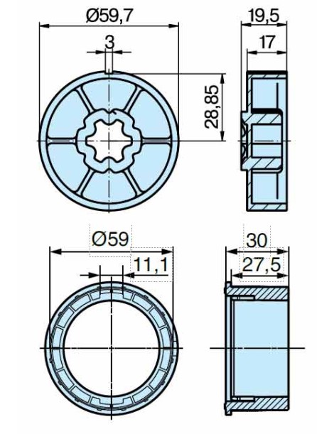 Roue et couronne Rond lisse Ø63mm moteur Becker D50