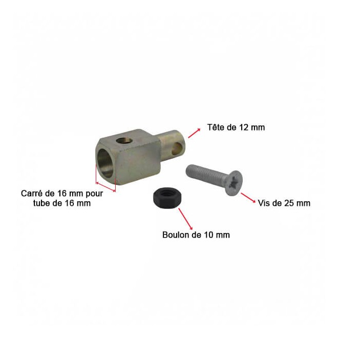 Adaptateur carré 16mm pour tube de 16mm Adaptateur carré 16mm pour tube de 16mm