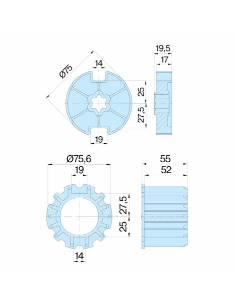 Roue et couronne Rond 78 à goutte pour moteur Becker