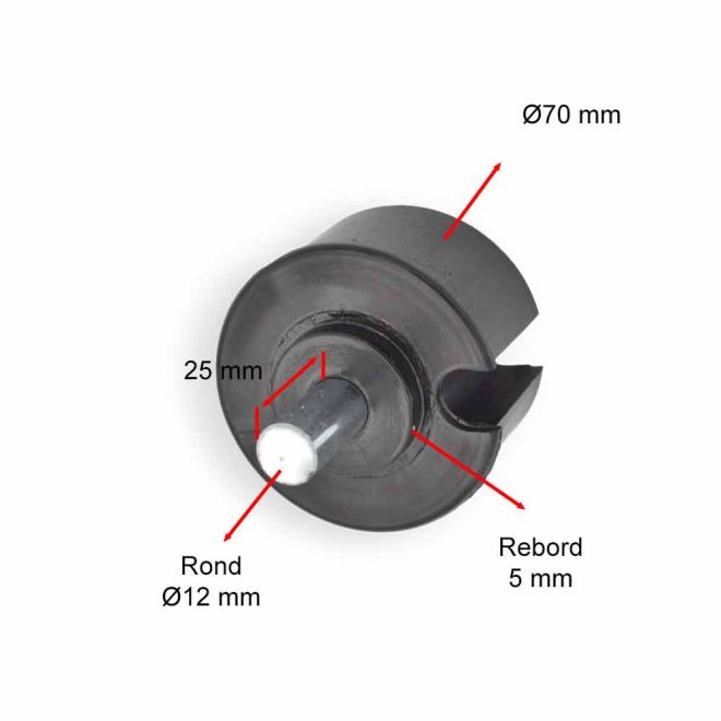 Embout de tube 70 mm à gorge - axe de 12mm mâle