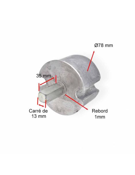 Embout de tube 78 mm - carré de 12mm Mâle