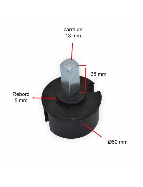Embout de tube 60 mm - carré de 13mm Mâle