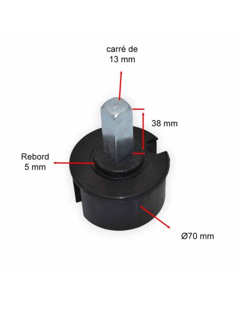 Embout de tube 70 mm - carré de 13mm Mâle
