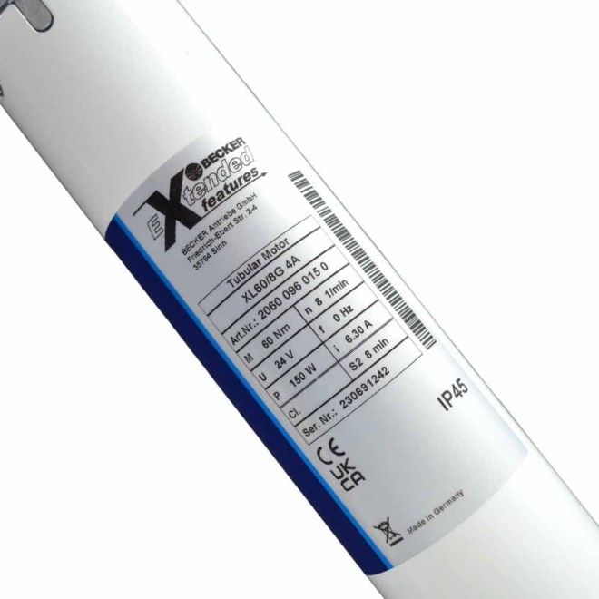 Étiquette détaillée du moteur Becker XL60/8G 24V 