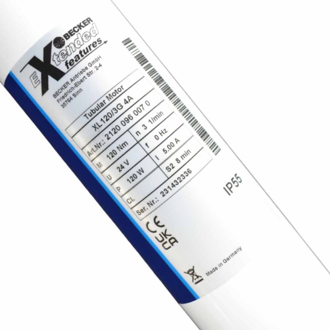 Étiquette détaillée du moteur Becker XL120/3G 24V - M06