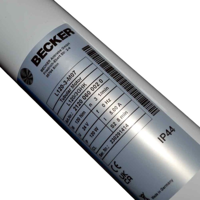 Étiquette détaillée du moteur Becker L120/3G 24V HK 