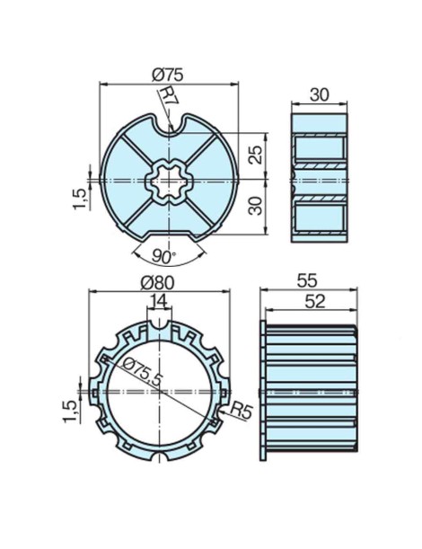 Roue et couronne Rond 78 décalage pour moteur diam Ø60 Becker