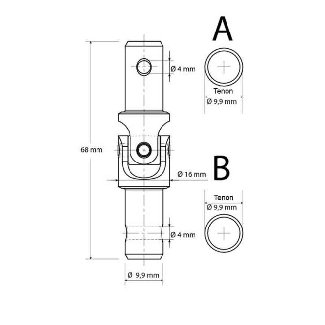 schéma Genouillère acier - mâle Ø10mm - mâle Ø10mm schéma Genouillère acier - mâle Ø10mm - mâle Ø10mm